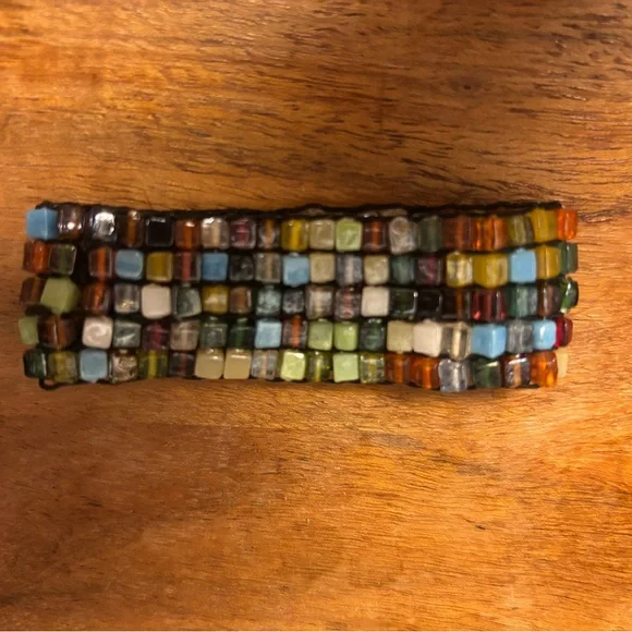 Handcrafted Artisan Square Glass Bead Mosaic Bracelet - Picture 1 of 4